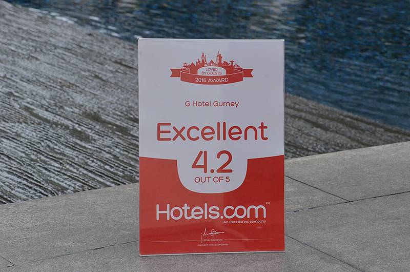 Award certificate for Excellent Award 2016 by Hotels.com, G Hotel Gurney