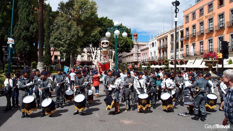 The parade for the celebration of Dia de Los Muertos in Puebla.