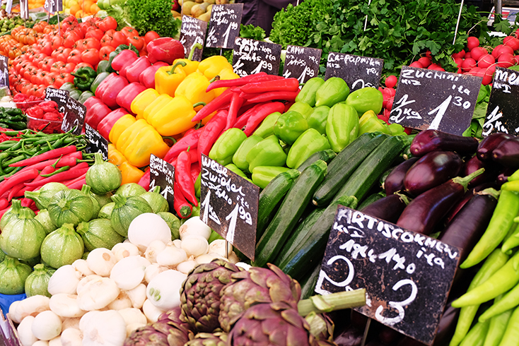 Fruits and vegetables on Viennas famous Naschmarkt, Austria.