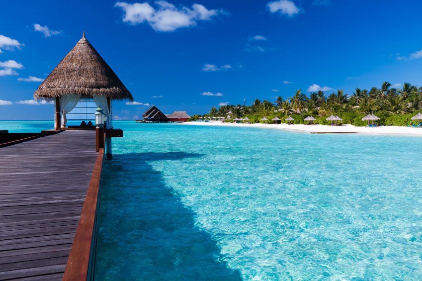 Maldives - Overwater spa in lagoon around tropical island