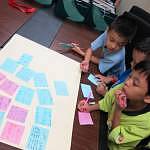 Kids preparing the Thank You poster