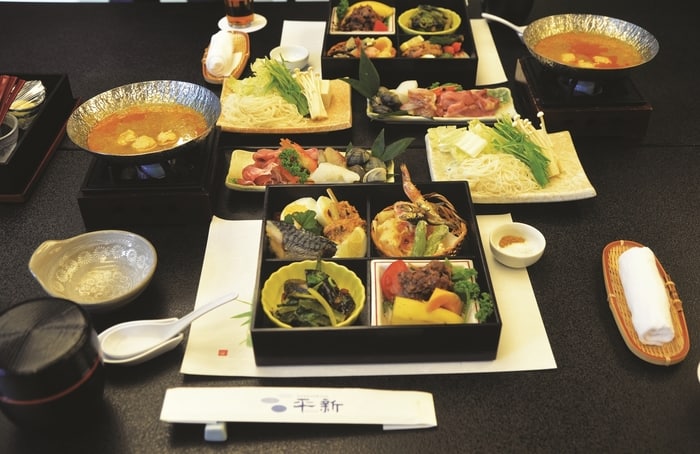 Traditional Japanese multi-course haute cuisine at Hirashin Ryokan.