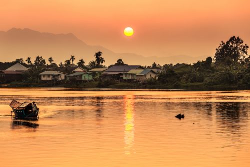 Sunset along river in Kuching, Borneo