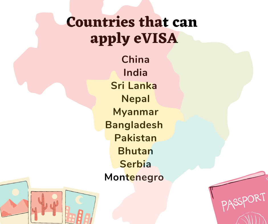Countries that can apply for eVISA to enter Malaysia