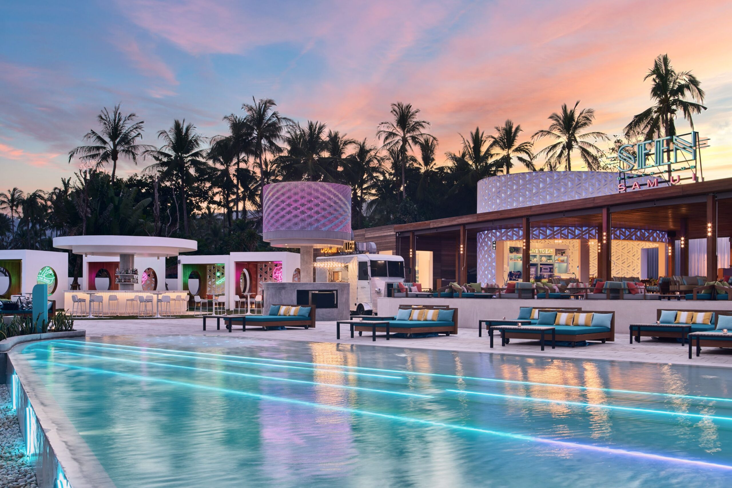 SEEN Beach Club Samui during sunset