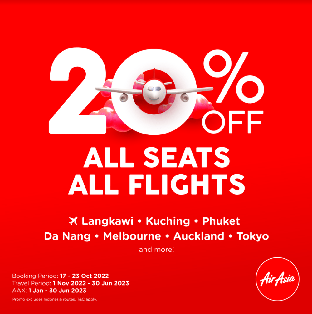 AirAsia Offers 20% Off On All Seats And All Flights To Select Domestic And International Destinations For a Limited Time Only!