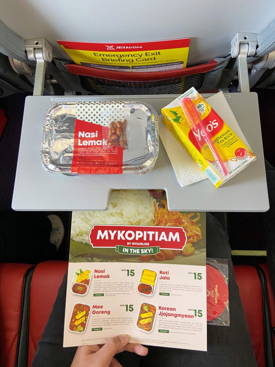 The menu for in-flight meals onboard MYAirline.