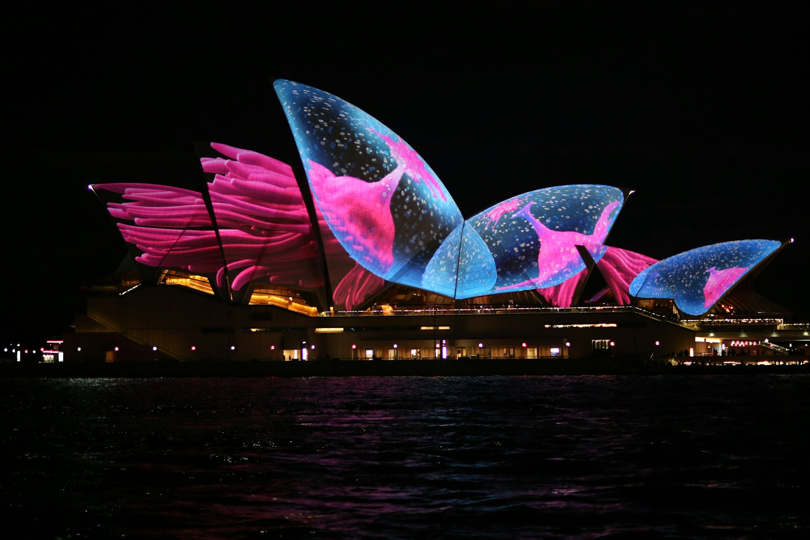 a big building that has some lights on it