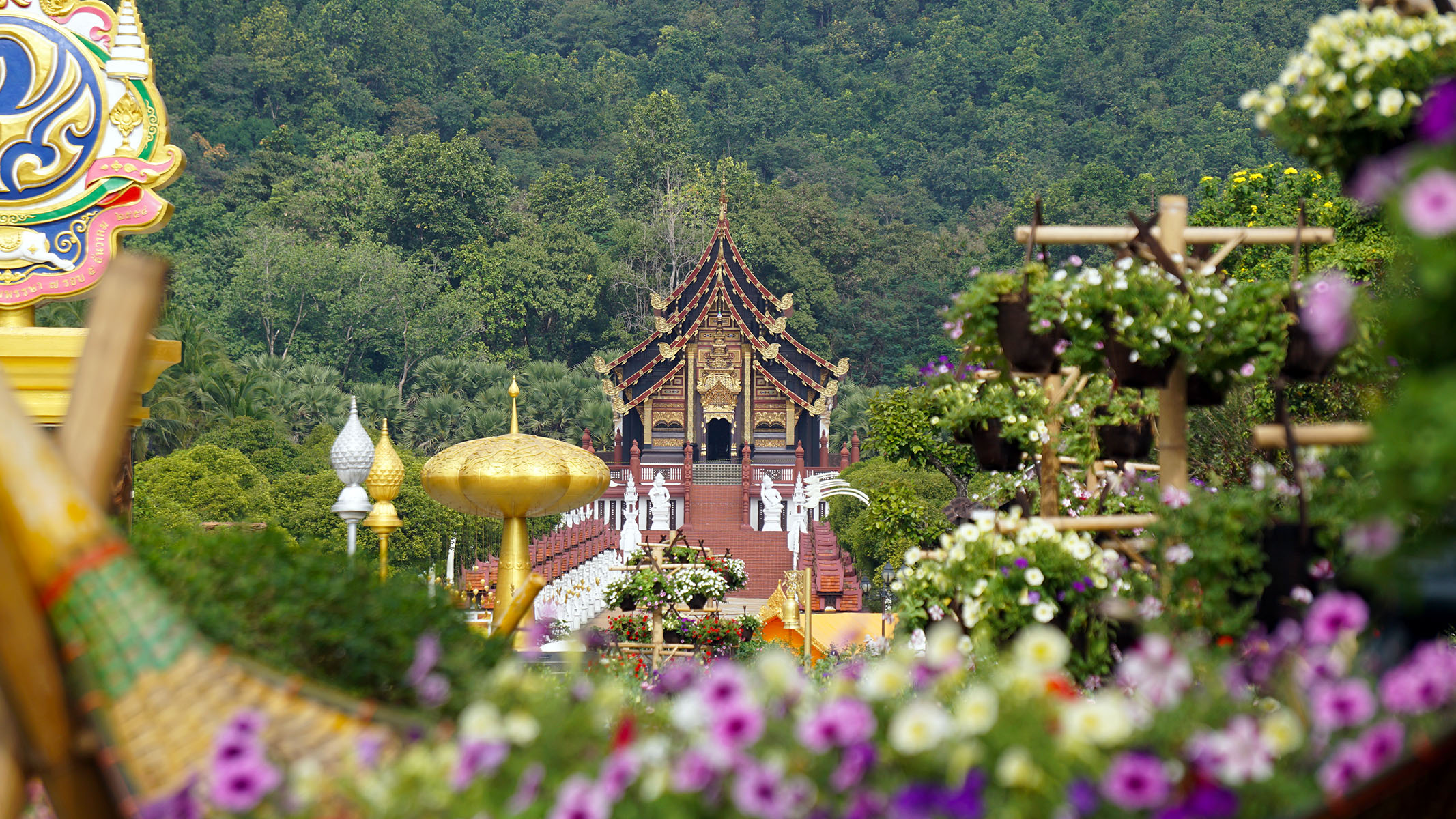 The Royal Ratchaphruek Flower Garden is home to over 2,200 species of tropical plants and features stunning landscapes.