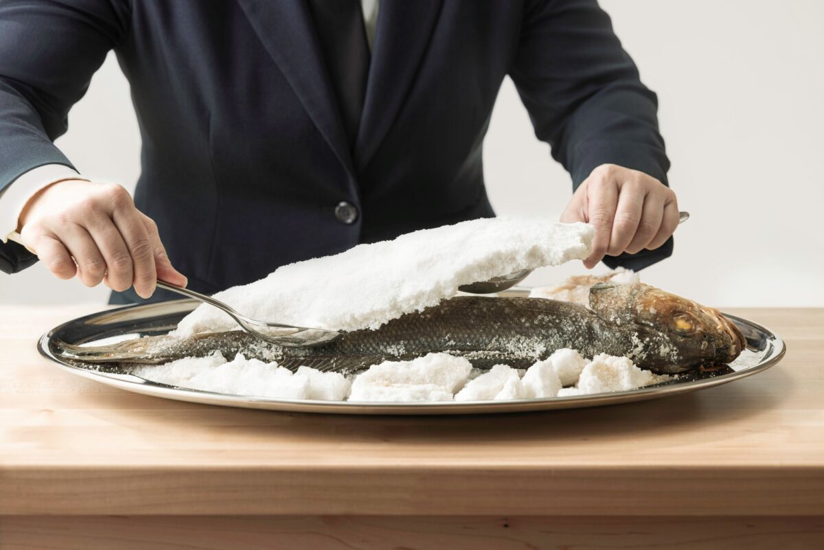 A Whole Fish Baked in Sea Salt from estiatorio Milos.