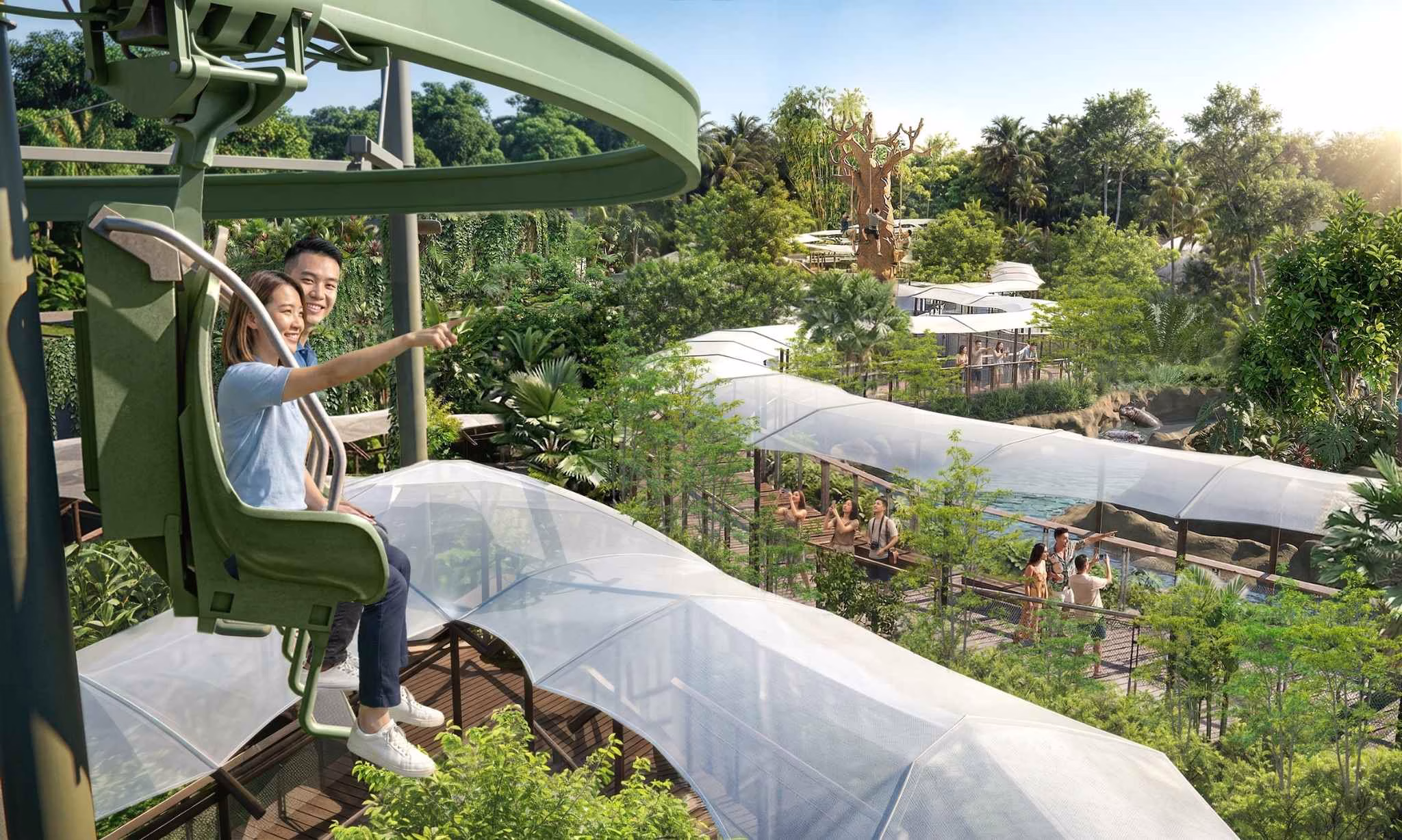 Impression) The Canopy Glider offers sweeping views over the Afro-tropical landscape of Rainforest Wild Adventure East while Primate Climb brings guests 11 metres above ground to a high vantage point with views of Diana monkeys in their habitats. Photo credit: Mandai Wildlife Group