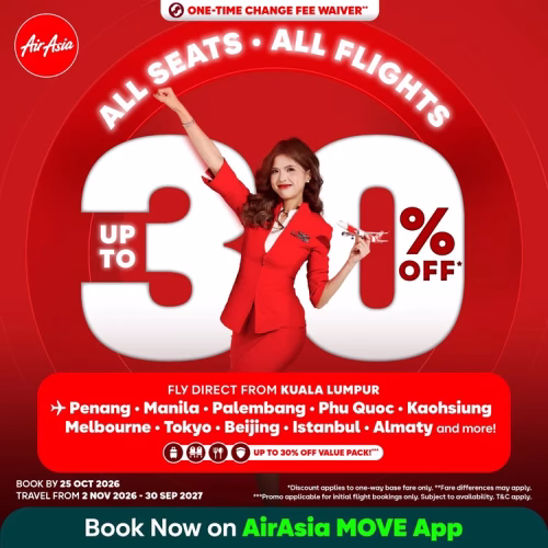 AirAsia Offers Up to 30% Off Flights in All Seats, All Flights Sale